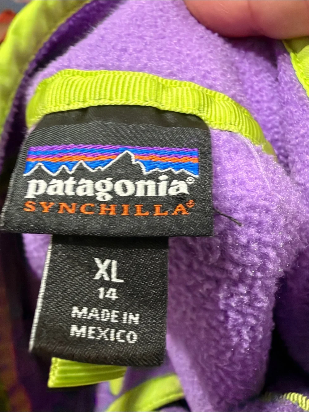 Patagonia Kids Two-Tone Purple Fleece with Lime Trim
